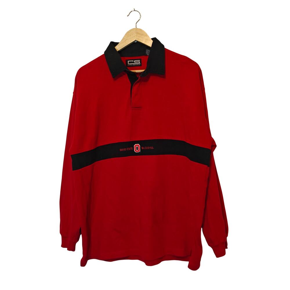 Ohio State Buckeyes Rugby Shirt XL Red Black Long Sleeve Polo OSU
